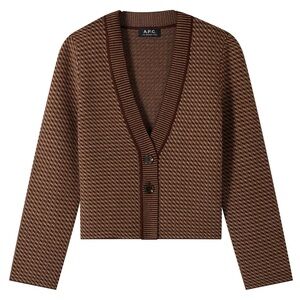 A.P.C. Rue Madame Paris Women's Houndstooth Brown Cardigan 100% virgin wool,  M